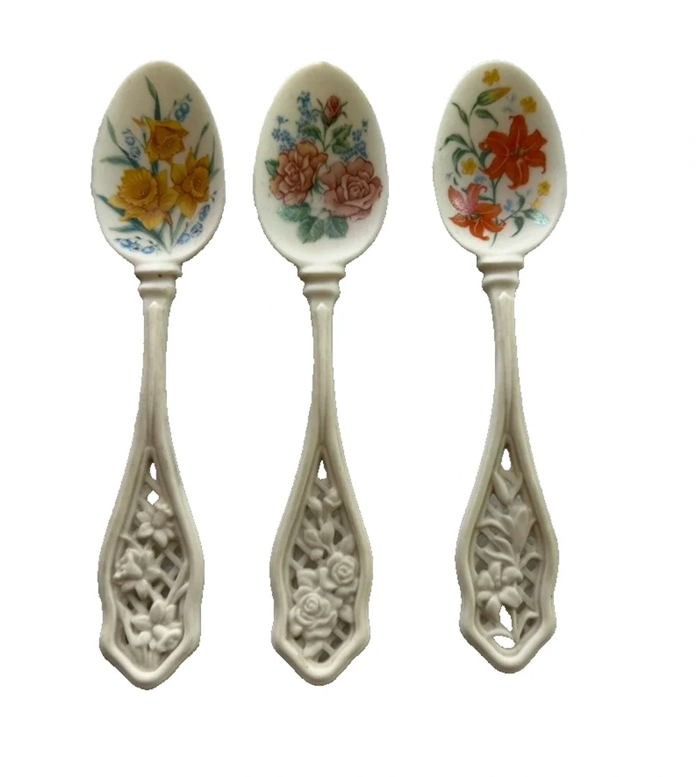 Lot of 3 AVON 1989 American Favorite Flower Porcelain Spoons 5.25